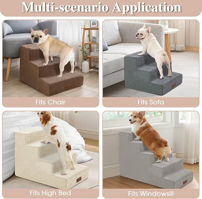 GGIB Dog Stairs for Small Dogs and Cats - Non-Slip Steps for High Bed, Sofa, Couch - Pet Ramp with Removable Washable Cover, Navy, 22" H, 5-Step-PurrikoPets