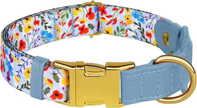 AirTag Dog Collar for Small Medium Large Breed - Adjustable Cute Pattern Dog Collar with Airtag Holder - Soft Leather Tracker GPS Apple Air Tag Pet Collars (Medium, 14"-18" Neck Fit, Floral)-PurrikoPets