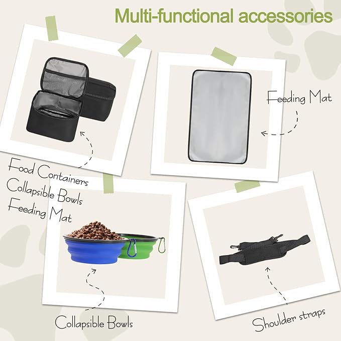 Dog Travel Bag,Weekend Pet Travel Bag Set for Dog and Cat,Airline Approved Tote Multi-Function Dog Bags for Traveling,Include 2 Collapsible Bowls,2 Food Storage Containers,1 Feeding Mat,Black-PurrikoPets