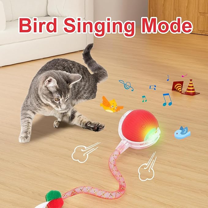 2 Packs Speed 2.0 Tail Interactive Cat Toys for Indoor Cats, Chirping & Motion Activate Ca t Toy, Smart Kitten Rolling Ball Moving Ball Toys, Rechargeable Dog Cat Bal l for Enrichment Exercise-PurrikoPets