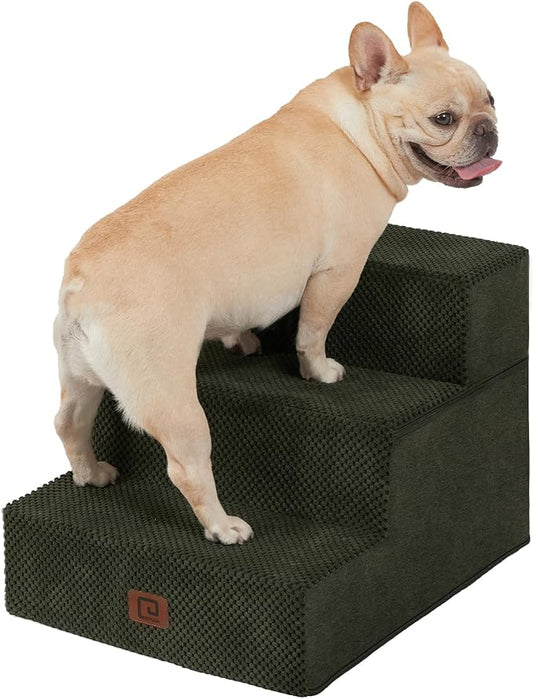 EHEYCIGA Dog Stairs for Small Dogs 13.5" H, 3-Step Dog Steps for Couch Sofa and Chair, Pet Steps for Medium Cats, Non-Slip Balanced Pet Ramp Indoor, Olive Green-PurrikoPets