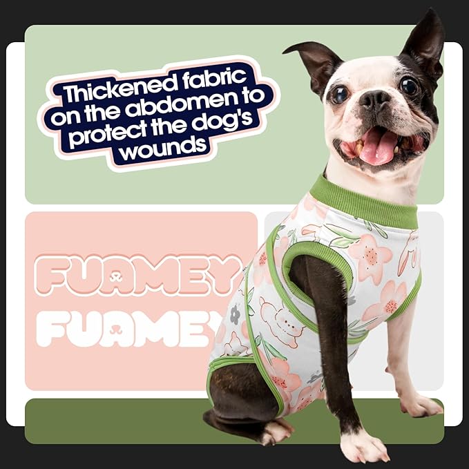 FUAMEY Dog Recovery Suit Male,Dogs Surgery Neuter Suits Puppy Spay Shirts for Female Protect Dog's Skin Anti Licking Abdominal Wounds Doggie Onesie Pet Bodysuit Alternative to Cone Rabbit Flower S-PurrikoPets