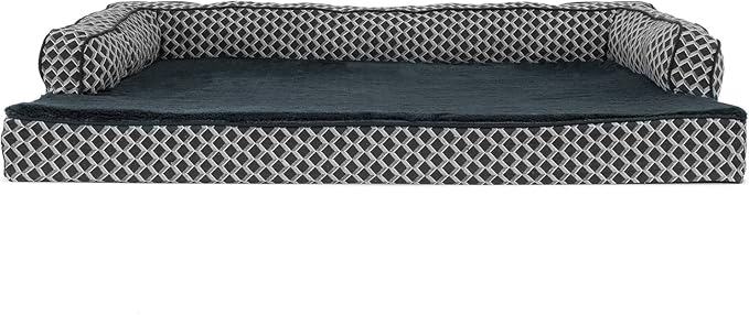 Furhaven Memory Foam Dog Bed for Large Dogs w/ Removable Bolsters & Washable Cover, For Dogs Up to 95 lbs - Plush & Woven Decor Comfy Couch Sofa - Diamond Gray, Jumbo/XL-PurrikoPets