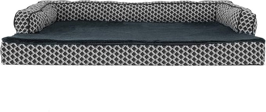 Furhaven Memory Foam Dog Bed for Large Dogs w/ Removable Bolsters & Washable Cover, For Dogs Up to 95 lbs - Plush & Woven Decor Comfy Couch Sofa - Diamond Gray, Jumbo/XL-PurrikoPets