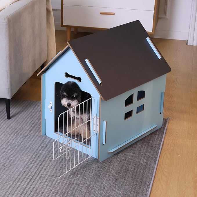 Dog House Indoor for Small Dogs or Cats, Cozy Wooden Design, Small Indoor Bed House, with Air Vents and Elevated Floor Warm Dog Cave-PurrikoPets