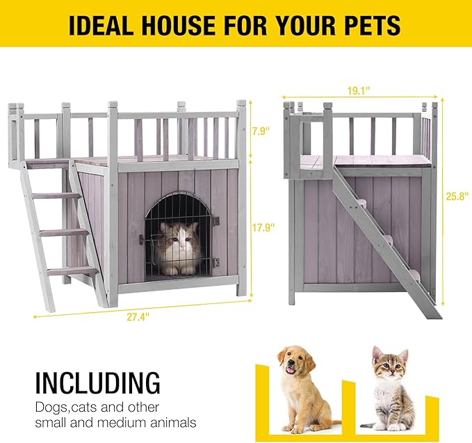 Aivituvin Dog House Feral Cat House Outdoor and Indoor,Pet Houses with Stairs,2 Storys-PurrikoPets