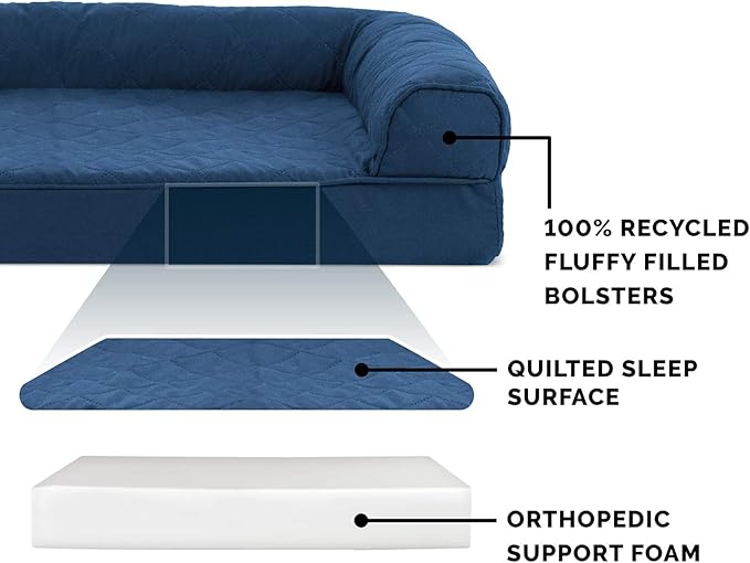 Furhaven Orthopedic Dog Bed for Large Dogs w/ Removable Bolsters & Washable Cover, For Dogs Up to 125 lbs - Quilted Sofa - Navy (Blue), Jumbo Plus/XXL-PurrikoPets