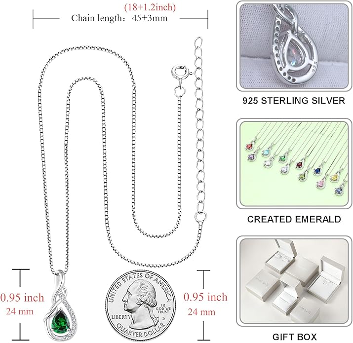 STARCHENIE Infinity Teardrop Pendant Necklace for Women 925 Sterling Silver Birthstone Jewelry