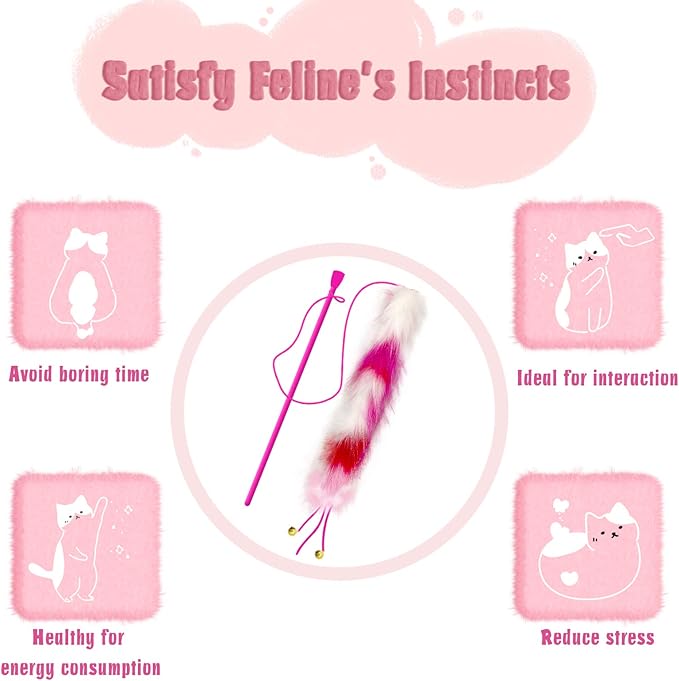 3 Pack Cat Wand Toy, Rainbow Cat Feather Toys with Bells, Teaser Wand with Soft Furry Tail, Interactive Toys for Indoor Cats & Kitten & Kitty-PurrikoPets