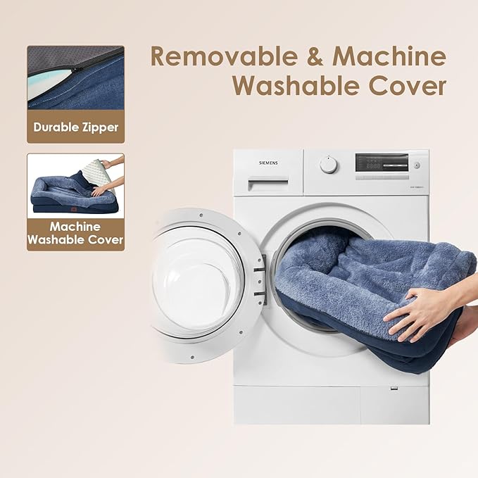 EHEYCIGA Memory Foam Dog Bed for Medium Size, Orthopedic Dog Sofa with Sides and Waterproof Liner, Washable Bolster Pet Couch with Removable Cover, 35x22x6.5 Inch, Navy-PurrikoPets