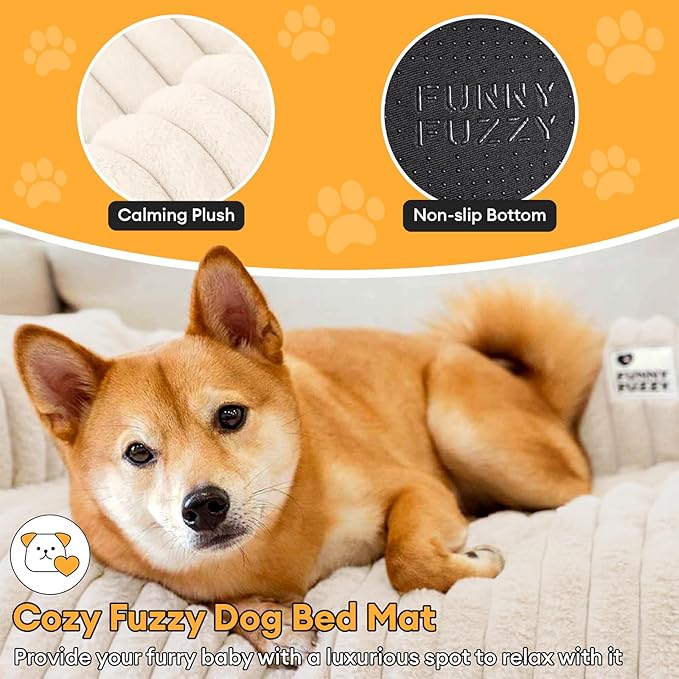 FUNNY FUZZY Pet Couch Cover for Sofa, Calming Dog Bed for Couch, Fluffy Plush Dog Couch Mat for Furniture Protector for Large Medium Small Dogs and Cats, Cream White-PurrikoPets