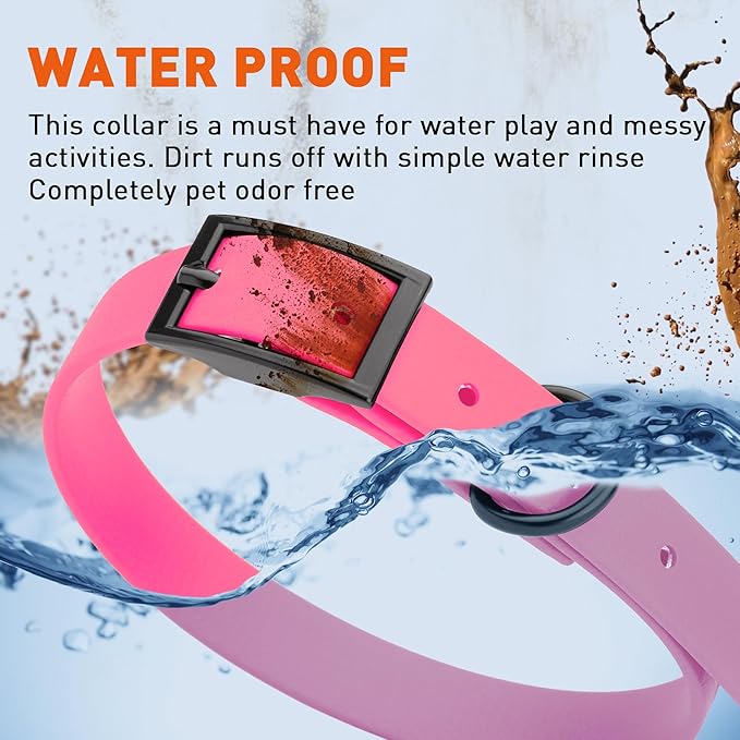 Dogline Biothane Waterproof Dog Collar Strong Coated Nylon Webbing with Black Hardware Odor- Proof for Easy Care Easy to Clean High Performance Fits Small Medium or Large Dogs, Passionfruit Pink-PurrikoPets