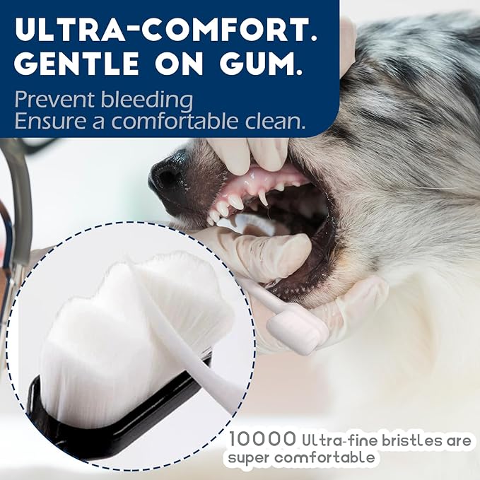 Dog Toothbrush Kit 4 Pack, 10,000 Ultra-Soft Bristles, Dog Tooth Brush for Medium to Large Dogs & Cats, Pet Tooth Brushing Kit for Easy Dental Cleaning, 2 Pink Wave Head & 2 White Flat Head-PurrikoPets