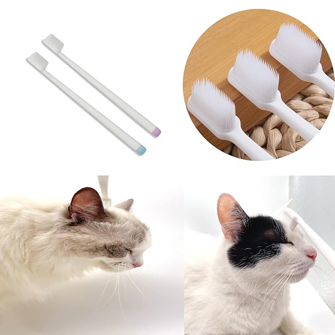 Emmeliestella Cat Head Brush, Cat acne Cleaner, Silicone bristles, not hurt the facial skin, Gently remove cat eye discharge & jaw black spots, Easy to handle & clean & remove hair, 2PCS-PurrikoPets