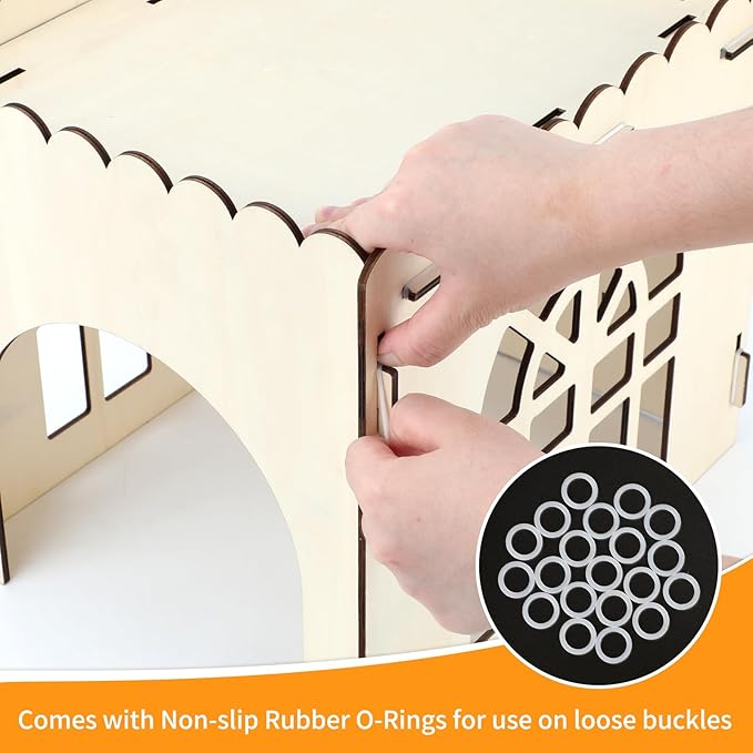 Extra Large Bunny Castle Hideout, Wooden Bunny House and Hideouts Detachable Rabbits Hideaway, Indoor Rabbit Castles Sturdy Small Animal Play Hideaway Hut for Rabbits, Guinea Pigs, Chinchillas-PurrikoPets