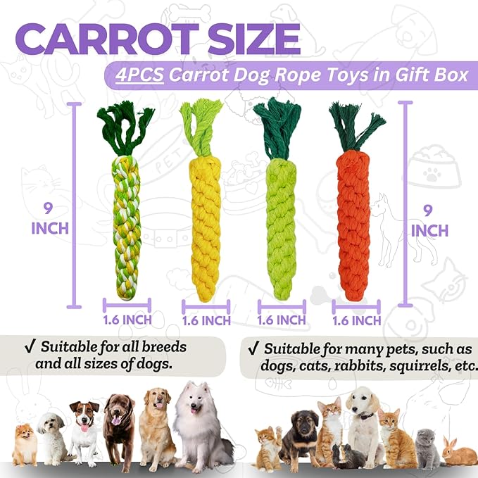 4PCS Mixed Color Woven Pet Chew Set (Yellow, Green, Orange, Rainbow), Dog Chew Toys, Cat Teething Toys, Durable & Safe Interactive Pet Toys-PurrikoPets