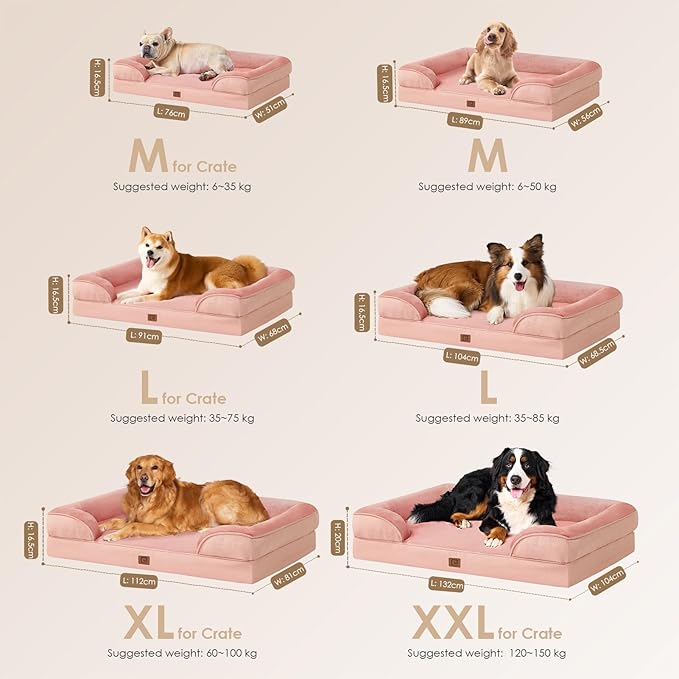 EHEYCIGA Orthopedic Dog Beds for Large Dogs, Waterproof Memory Foam Large Dog Bed with Sides, Non-Slip Bottom and Egg-Crate Foam Pet Couch Bed with Washable Removable Cover, Dusty Pink-PurrikoPets