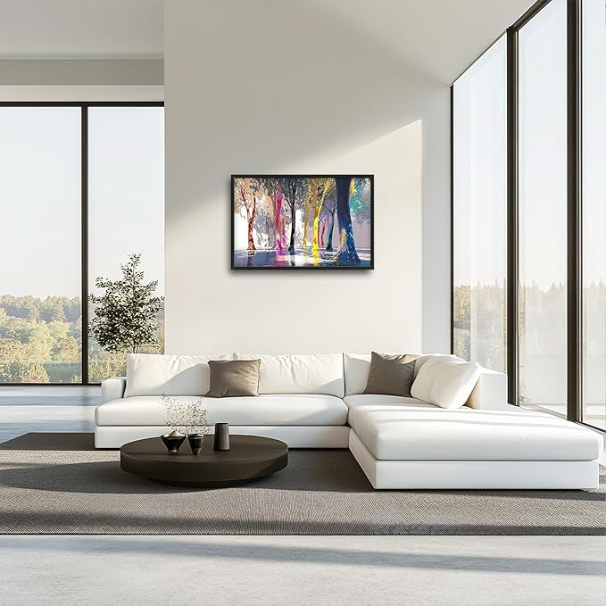 Framed Large Trees Wall Art for Living Room, Oversized Abstract Forest Wall Decor Colorful Nature Canvas Painting Modern Artwork Home Decoration for Living Room Bedroom Dining Room Office 36"x24"-PurrikoPets