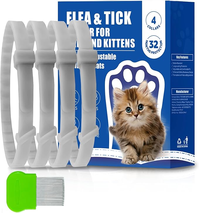 4 Pack Adjustable Flea and Tick Collar for Cats, Natural Plant Oil Formula Cat Flea Collar Provides 32-Month Protection for Flea Tick, Glow-in-The-Dark & Waterproof Cat Flea Treatment for All Cats-PurrikoPets