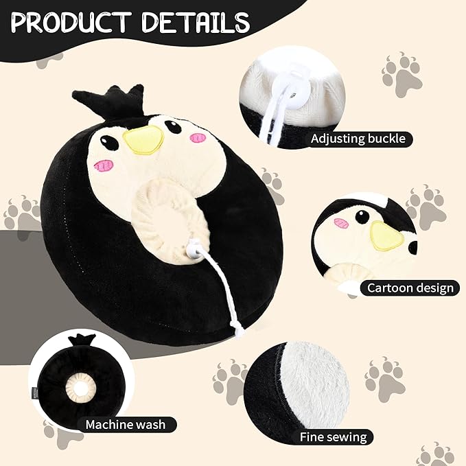 Adjustable cat Cone Collar Soft to Stop Licking After Surgery for Kitten, Alternative to Cone of Shame cat, Donut Cone for Cats, pet Elizabethan Collar (Penguin, Medium)-PurrikoPets