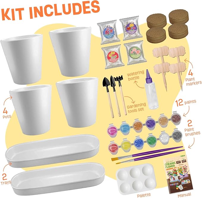 4 Set Paint & Plant Flower Gardening Kit - Gifts for Girls Ages 8-12, Arts and Crafts for Kids Ages 8-12, Kids Gardening Set, Birthday Toys Gifts for Girls Boys Ages 6 7 8 9 10 11 12-PurrikoPets