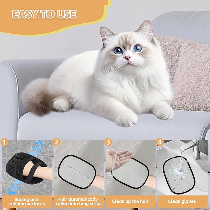 Electrostatic Pet Hair Remover Glove-Furniture/Couch/Carpet/Car Seat Hair Removal, Efficient Pet Grooming Glove for Dogs & Cats, Washable Reusable Static Removal Gloves for Pet Hair-PurrikoPets