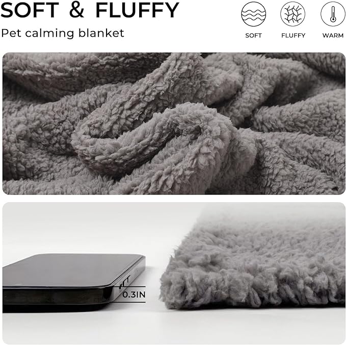 1 Pack 3 Calming Blankets Fluffy Premium Fleece Pet Blanket Soft Sherpa Throw for Dog Puppy Cat Grey Small (23" x16'')-PurrikoPets