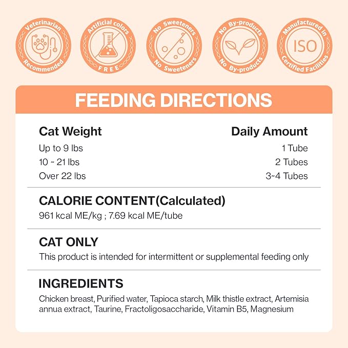 Dr.by Cat Liver Guard Squeezable Liver Supplement for Cats Feline Hepatic Support with Milk Thistle, Artemisia annua(SPB-201), Taurine lickable Formula Individually Packaged-PurrikoPets