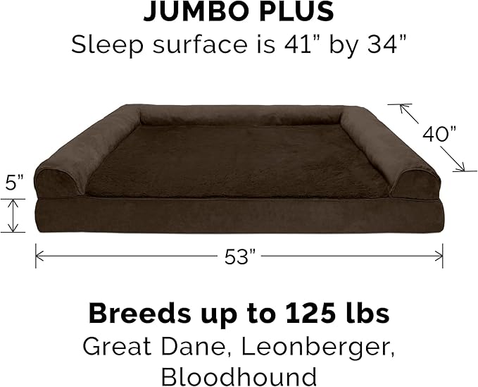 Furhaven Orthopedic Dog Bed for Large Dogs w/ Removable Bolsters & Washable Cover, For Dogs Up to 125 lbs - Plush & Suede Sofa - Espresso, Jumbo Plus/XXL-PurrikoPets