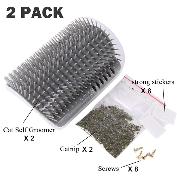 3.0 Softer Cat Self Groomer with Catnip, Dog Cat Corner Groomer,Wall Corner Scratcher Comb,Grooming Massage Brush, Perfect Scratch Massager Tool for Long & Short Fur Kitten/Puppy (2 Pack)-PurrikoPets