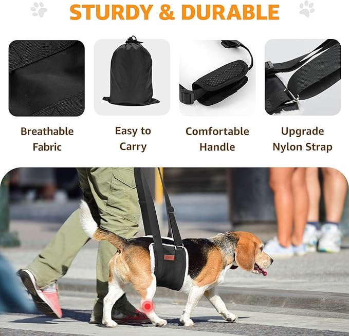 Adjustable Dog Lift Harness, Dog Sling for Large Dogs Lift Support and Rehab Harness for Weak Rear Legs, Soft Hind Leg Support Helps Senior, Injured, Disabled and After ACL Surgery Dogs(Black,Medium)-PurrikoPets