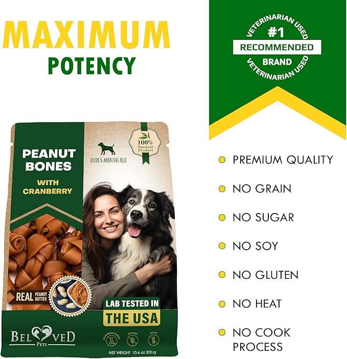 Dog Treats Peanut Butter Bones with Cranberry & Rawhide Free Chew 11 Oz - Pet Natural Mini & Big Snacks Healthy Collagen & Bulk Best Chews for Small & Large Dogs - Made for USA (Peanut Butter)-PurrikoPets