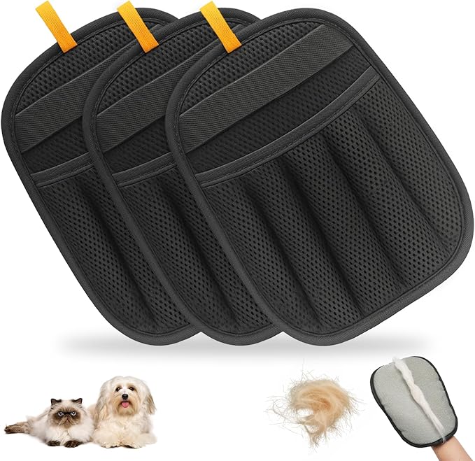 2025 Newly Upgraded Pet Hair Removal Gloves for Cats & Dogs, Electrostatic Grooming Gloves for Pet Hair, Five-Finger Reusable Pet Hair Remover Tool for Clothes, Bed, Couch, Carpet, 3 Pcs-PurrikoPets