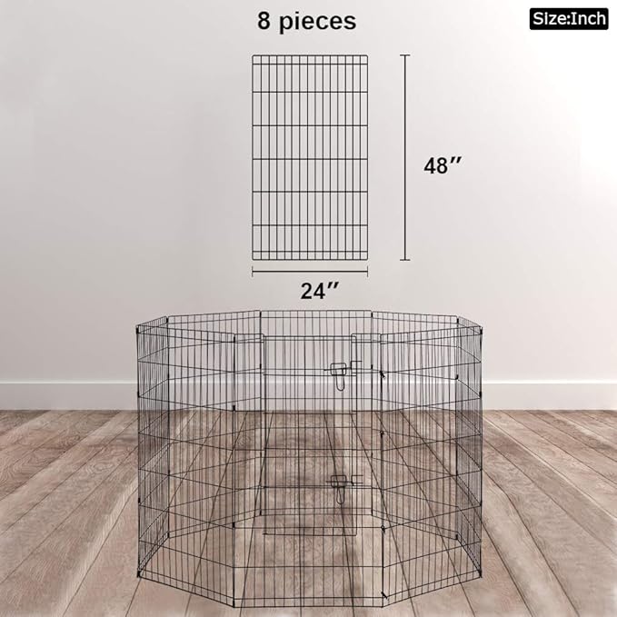 48 Tall Dog Playpen Crate Fence Pet Play Pen Exercise Cage -8 Pane-PurrikoPets