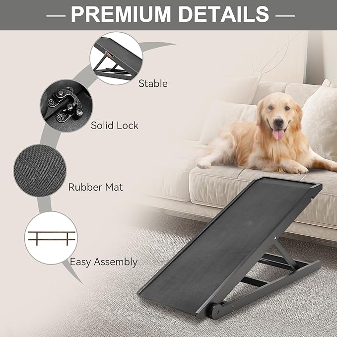 ABORON Dog Ramp,Adjustable Folding Pet Ramp for Bed,Couch,SUV - High Traction Portable Rubber Paw Ramps,Great for Small & Large Old Dogs & Cats, Supports up to 200 lbs,39.3''Long-PurrikoPets