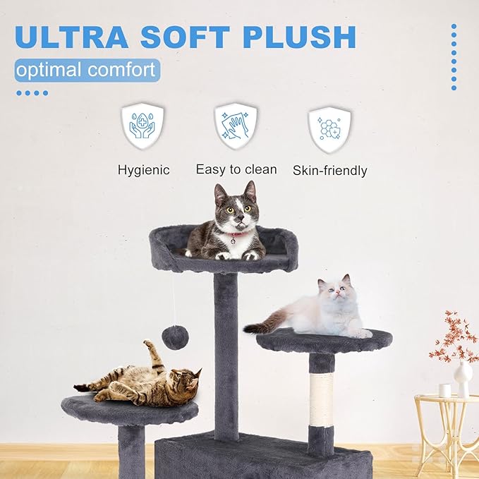 FDW Cat Tree 54in Cat Tower Multi-Level Durable Cat Scratching Post & Cozy Fun Cat Jumping Platform Space Saving Cat Condo Pet Play House for Indoor Cats,Ashy-PurrikoPets