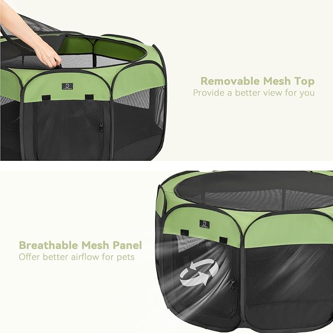 A4Pet Portable Pet Playpen, 49” Pop Up Dog Playpen with Bowl, Suitable for Puppies, Kittens, and Small Animals, Removable Zipper & Mesh Panel(19”W × 12”H)-PurrikoPets