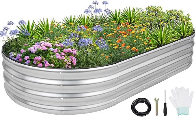 1MORE Galvanized Raised Garden Bed- Planter Garden Boxes Outdoor, Raised Beds for Gardening, 6x3x1ft Metal Garden Bed Kit for Vegetables Flower, Planter Raised Bed with Protective Tape & Tools.Silver-PurrikoPets