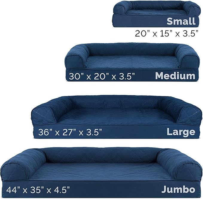 Furhaven Orthopedic Dog Bed for Large/Medium Dogs w/ Removable Bolsters & Washable Cover, For Dogs Up to 55 lbs - Quilted Sofa - Navy (Blue), Large-PurrikoPets