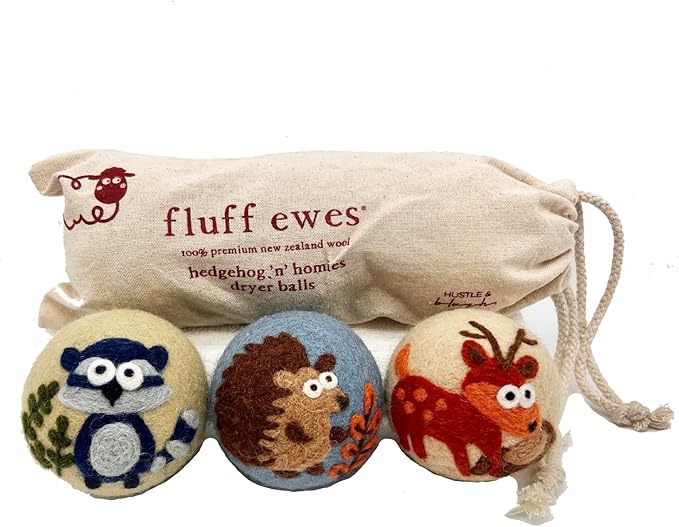 Fluff Ewes Wool Dryer Balls 3 Pack Premium New Zealand Wool Laundry Balls for Dryer, No Static Dryer Balls Laundry Reusable, XL Hedgehog Dryer Balls, Baby Dryer Balls for Dryers - Hedgehog and Homies-PurrikoPets