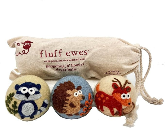 Fluff Ewes Wool Dryer Balls 3 Pack Premium New Zealand Wool Laundry Balls for Dryer, No Static Dryer Balls Laundry Reusable, XL Hedgehog Dryer Balls, Baby Dryer Balls for Dryers - Hedgehog and Homies-PurrikoPets