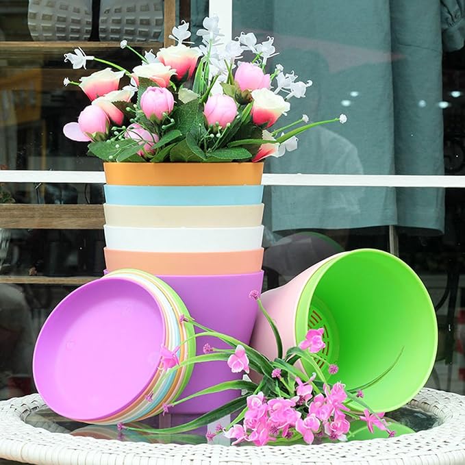 20 Pack 7 Inch Plant Pots Bulk Small Plastic Planters Pots with Drainage Holes Flower Pot for Succulent, Cactus, Herb, African Violet-PurrikoPets