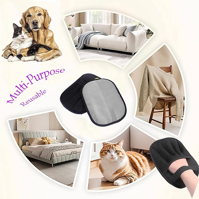 2Pcs Five-Finger Pet Hair Removal Glove for Dogs,Reusable Cat Grooming Gloves,Pet Hair Collector Keychain,Electrostatic Pet Hair Removal Tool for Furniture,Car,Couch,Carpet,Essential Pet Supplies-PurrikoPets