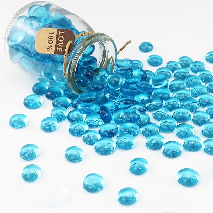 2.16LB Glass Beads Vase Filler Aquarium Gravel Decor Flat Glass Marbles Gems Pebbles Fish Tank Rocks Home Decorative Art Craft - Light Blue-PurrikoPets