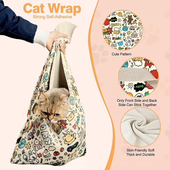 27.6" Cat Grooming Wrap Cat Wrap for Cutting Nails Cat Restraint for Nail Clipping Cat Swaddle Wrap Cat Burrito Wrap L(Within 15lbs) Anti-Scratch Anti-Escape Multifunctional Pet Tool-PurrikoPets