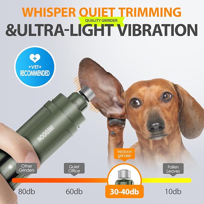Dog Nail Grinder Upgraded - Professional 3-Speed Super Quiet and Low Vibration Electric Pet Nail Grinder with 4 LED Lights - Painless Paws Grooming & Smoothing for Small to Large Dogs (Green)-PurrikoPets