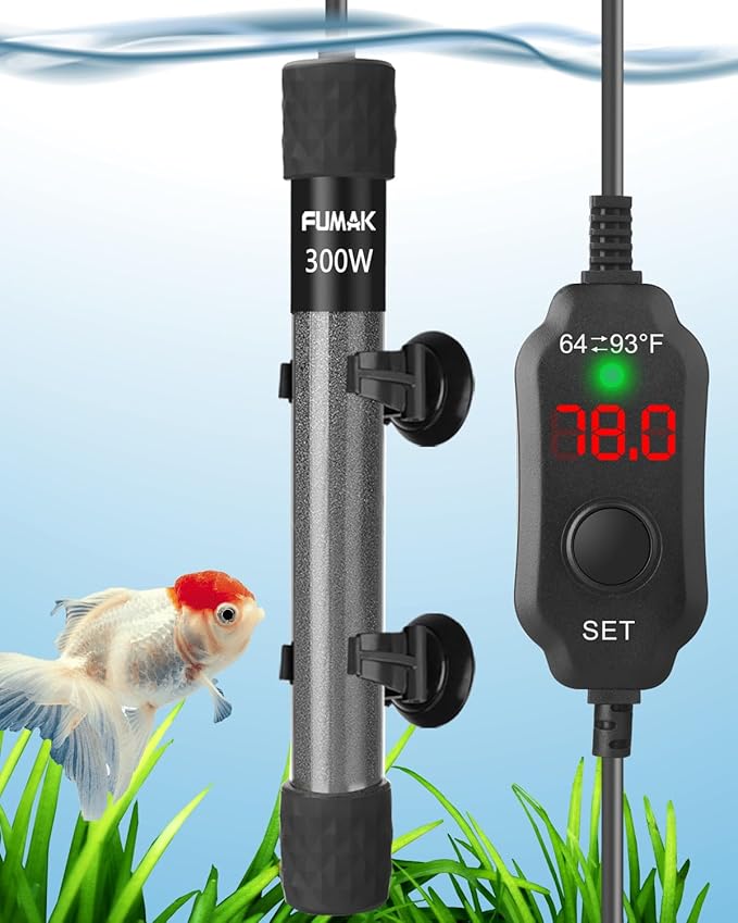 300W Adjustable Aquarium Heater Super Short Submersible Fish Tank Heater Fish Heater with LED Digital Display Thermostat, for Tanks 40-60 Gallons-PurrikoPets