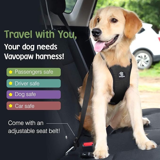 Dog Seat Belt, Safety Vest Dog Car Harness with Adjustable Buckle Dog Seat Belt for Vehicle Nylon Pet Safety Seat Belts Heavy Duty(L, Black)-PurrikoPets
