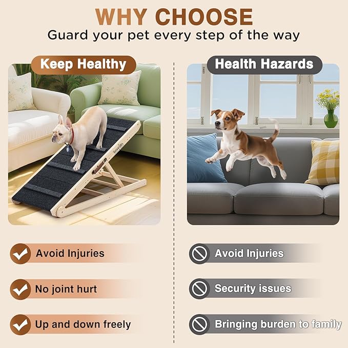 2025 Upgraded Dog Steps for Bed & Couch - 2-in-1 Dog Stairs/Ramp for Small to Large Breeds - 45.3" Long Adjustable 14"-26" Up to 200LBS - Folding Portable Wooden Pet Stairs for high Bed Couch Car-PurrikoPets