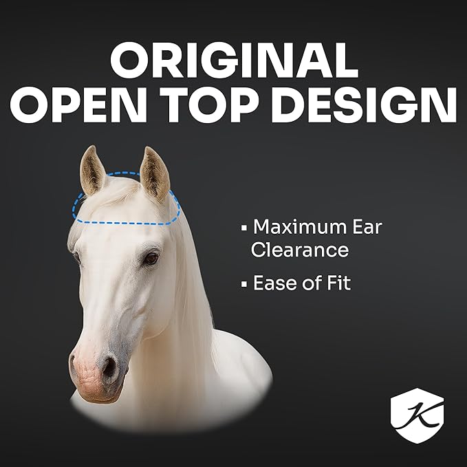 Kensington Fly Mask with Fleece Trim for Horses — Protects Face and Eyes from Flies and Sun Rays While Allowing Full Visibility — Breathable and Non Heat Transferring, Large, Atlantis-PurrikoPets